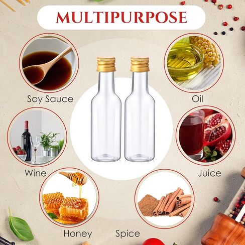 Yinder 100 Pieces 1.7oz Mini Liquor Bottles Bulk Small Empty Plastic Alcohol Shot Bottles with Caps Funnels Kraft Tags Ropes for Christmas Party Favors Weddings(Gold Caps) in Saudi Arabia