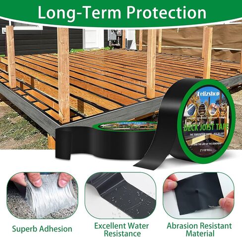 شريط Felizshop Butyl Joist Tape مقاس 2 بوصة × 50'Deck شريط مقاوم للطقس وشريط وامض ذاتي اللصق مقاوم للماء لبناء عوارض الروافد in Kuwait