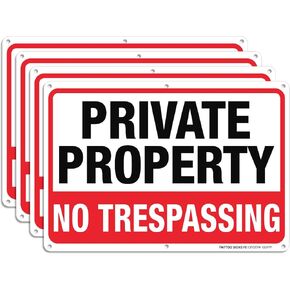 Private Property No Trespassing Metal Sign (4 Pack), 10 x 7 Inches Rust Free .040 Aluminum Sign – Reflective – Weatherproof - Easy to Mount - Indoor/Outdoor Use in Saudi Arabia