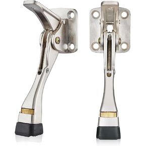 Kickdown Door Stopper, 1-Pack Door Holder to Keep Door Open, 4-inch Commercial Heavy Duty Door Stoppers, One Touch Height-Adjustable Rubber Tips, Satin Nickel