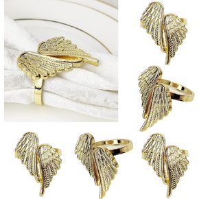 Gold Angel Wing Napkin Rings Set of 6 Crystal Angel Napkin Buckle for Valentines Day, Wedding, Parties, Dinners Table Decor