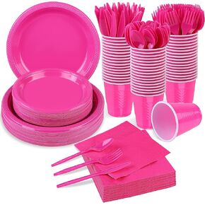 ADXCO 350 Pieces Red and Green Party Supplies Disposable Dinnerware Set Including Plastic Plates Cups Knives Forks Spoons Paper Napkins Serve 50 Guests for Birthday Wedding Graduation Parties