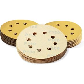 SPEEDWOX 50 Pcs 5 Inches 8 Hole Sanding Discs 500 Grit Dustless Hook and Loop Sandpaper for Random Orbital Sander Yellow Finishing Discs for Automotive Woodworking in Kuwait