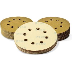 SPEEDWOX 50 Pcs 5 Inches 8 Hole Sanding Discs 500 Grit Dustless Hook and Loop Sandpaper for Random Orbital Sander Yellow Finishing Discs for Automotive Woodworking