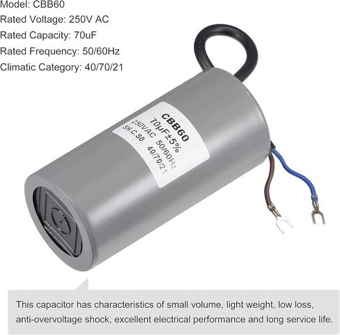 MECCANIXITY CBB60 مكثف تشغيل 70 فائق التوهج 250 فولت تيار متردد 2 أسلاك 50/60 هرتز محرك أسطواني تشغيل مكثف 124 × 60 مم مع محطة لمضخة مياه ضاغط الهواء in Kuwait