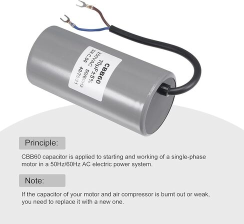 MECCANIXITY CBB60 مكثف تشغيل 70 فائق التوهج 250 فولت تيار متردد 2 أسلاك 50/60 هرتز محرك أسطواني تشغيل مكثف 124 × 60 مم مع محطة لمضخة مياه ضاغط الهواء in Kuwait