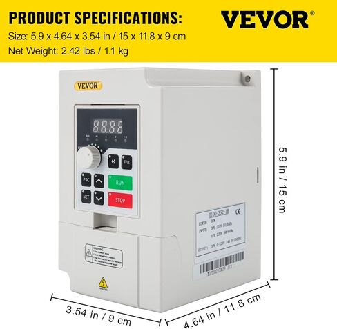 VEVOR VFD 3KW 220V 4HP, 1 or 3 Phase Input, 3 Phase Output Variable Frequency Drive, AC 14A 0~1000HZ CNC Motor Inverter Converter for Motor Speed (RS485) in Saudi Arabia