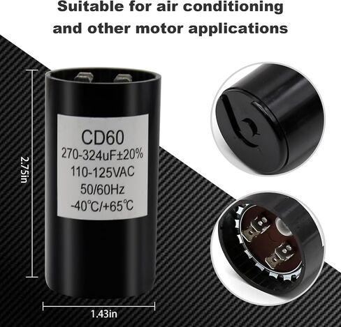 270-324 Mfd uF 110-125VAC مكثف بدء تشغيل المحرك الدائري، 50/60 هرتز AC مكثفات البدء الكهربائية CD60B، 40 درجة مئوية إلى +65 درجة مئوية / -40 درجة فهرنهايت إلى 149 درجة فهرنهايت (110-125VAC) in Saudi Arabia