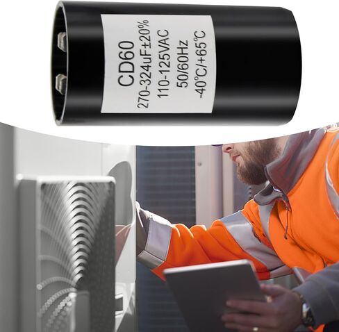270-324 Mfd uF 110-125VAC مكثف بدء تشغيل المحرك الدائري، 50/60 هرتز AC مكثفات البدء الكهربائية CD60B، 40 درجة مئوية إلى +65 درجة مئوية / -40 درجة فهرنهايت إلى 149 درجة فهرنهايت (110-125VAC) in Saudi Arabia