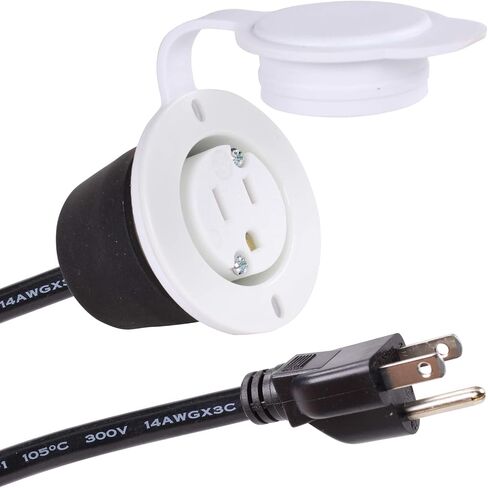 15A Weatherproof Outdoor Power Outlet by Journeyman-Pro 15 Amp 125 Volt NEMA 5-15R Receptacle Kit with Integrated 20" Extension Cord + Waterproof Rubber Cover (GCR1-BLACK) in Kuwait