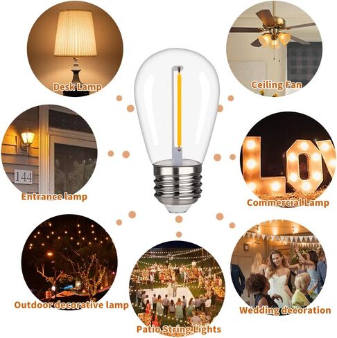 S14 Replacement LED Light Bulbs, Shatterproof & Waterproof 2W S14 LED Bulbs, Outdoor String Lights , E26 Base Patio Edison LED Light Bulbs, Warm White 2200K Plastic 150ML Non-Dimmable 15 Pack in Saudi Arabia