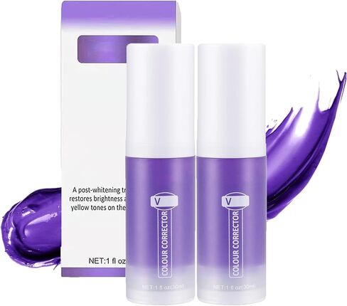 قطعتان من معجون الأسنان الأرجواني لتبييض الأسنان، تبييض معجون الأسنان الأرجواني، معجون أسنان مصحح اللون، إزالة بقع الأسنان، تقليل الاصفرار، مصحح لون الأسنان (30 مل) in Kuwait