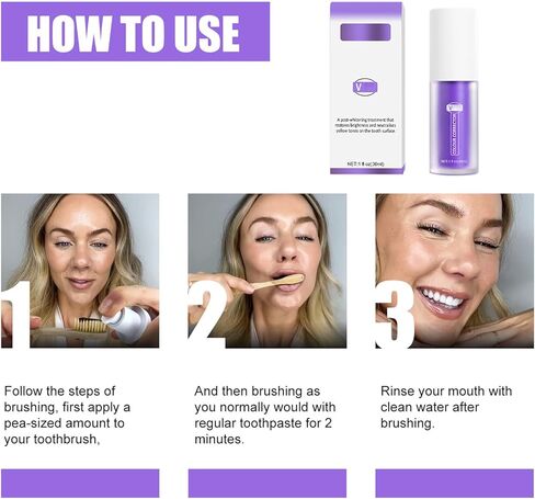 قطعتان من معجون الأسنان الأرجواني لتبييض الأسنان، تبييض معجون الأسنان الأرجواني، معجون أسنان مصحح اللون، إزالة بقع الأسنان، تقليل الاصفرار، مصحح لون الأسنان (30 مل) in Kuwait