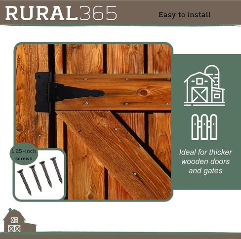 رورال 365 مفصلات باب مثلثة 4 قطع - مفصلات باب مزخرفة 8 انش على شكل حرف T بنمط مزرعة مفصلات باب الحظيرة سوداء غير لامعة in Kuwait