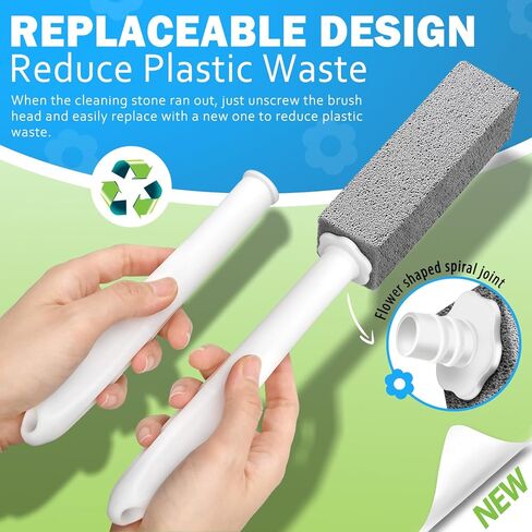 حجر خفاف ماريتون لتنظيف المرحاض بمقبض طويل جدًا، تصميم قابل للاستبدال، مقبض تنظيف واحد، 6 عبوات أحجار تنظيف، سهلة لإزالة تراكمات بقع الماء الصلبة العنيدة in Kuwait