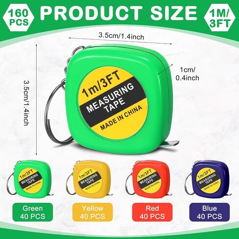 Hoteam 160 Pcs Keychain Tape Measure Mini Measuring Tape Functional Pocket Tape Measure Retractable Metric Inch Construction Party Favors for Birthday Daily Use, 1m/ 3ft, 4 Color in Saudi Arabia