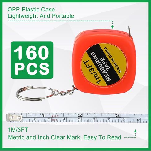 Hoteam 160 Pcs Keychain Tape Measure Mini Measuring Tape Functional Pocket Tape Measure Retractable Metric Inch Construction Party Favors for Birthday Daily Use, 1m/ 3ft, 4 Color in Saudi Arabia
