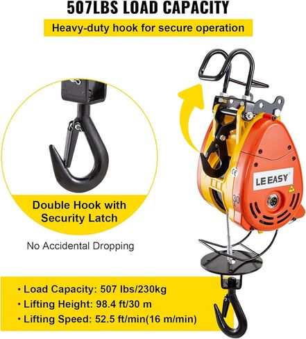 رافعة سلسلة كهربائية موفورن بسعة 230 كجم ونش كهربائي 507 رطل بطول 98 قدمًا / 30 مترًا حبل سلك فولاذي للتحكم عن بعد رافعة كهربائية علوية مع نظام بكرة 110 فولت مرحلة واحدة in Kuwait