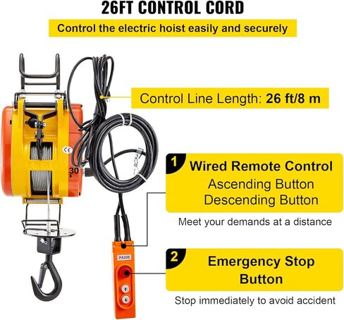 رافعة سلسلة كهربائية موفورن بسعة 230 كجم ونش كهربائي 507 رطل بطول 98 قدمًا / 30 مترًا حبل سلك فولاذي للتحكم عن بعد رافعة كهربائية علوية مع نظام بكرة 110 فولت مرحلة واحدة in Kuwait