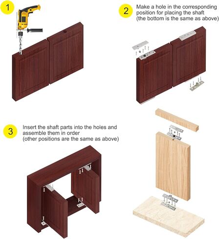 3 قطع مفصلات محورية دوارة من الفولاذ المقاوم للصدأ، مفصلات مخفية، مفصلات محورية للباب لأعلى وأسفل (مفصلة 360 درجة - 75 مم/3 بوصة) in Kuwait