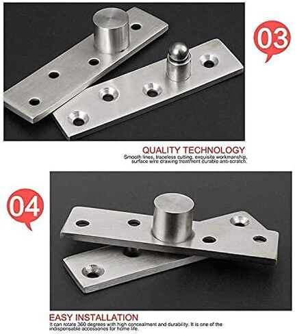 3 قطع مفصلات محورية دوارة من الفولاذ المقاوم للصدأ، مفصلات مخفية، مفصلات محورية للباب لأعلى وأسفل (مفصلة 360 درجة - 75 مم/3 بوصة) in Kuwait