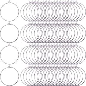 Onwon 300 Pieces Wine Glass Charm Rings DIY Your Own Wine GLass Marker Silver Plated Open Hoop Earring Beading Hoop Party Favor