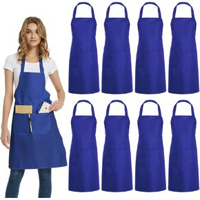 8 PCS Plain Bib Aprons Bulk - Mixed Color Commercial Apron with 2 Pockets for Kitchen Cooking Restaurant BBQ Painting Crafting in Saudi Arabia