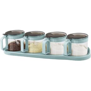 TENTA TENTA KITCHEN Gourmet Seasoning Box with Serving Spoons, Spice Jar Set Condiment Cruet Bottle, Kitchen Supplies,Nice Design for Kitchen (glass)
