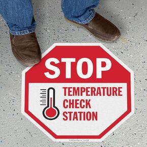 SmartSign “Stop - Temperature Check Station" Anti Slip Adhesive Octagonal Floor Sign | 17" x 17" in Kuwait