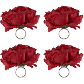 DII Beautiful Peony Flower Napkin Rings Deep Red, 4 Piece in Kuwait
