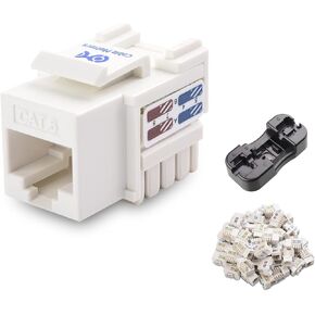 Cable Matters UL Listed 50-Pack RJ45 Keystone Jack, Cat6 Keystone Jacks in White and Keystone Punch-Down Stand