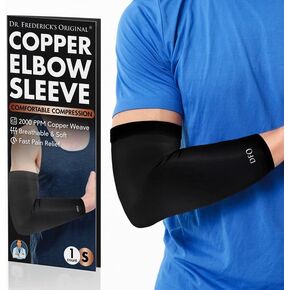 Dr. Frederick's Original Copper Compression Elbow Sleeve - 1 Sleeve - Elbow Support - Compression Sleeve For Men and Women - Tendonitis Pain Relief - Golf & Tennis Elbow Brace - Medium