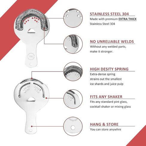 Hawthorne Strainer, Stainless Steel Cocktail Strainer with High Density Spring for Professional Bartenders and Mixologists, Mirror Polished, One Strainer in Saudi Arabia