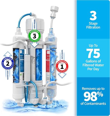 Aquatic Life RO Buddie 4-Stage Aquarium Water Filter System, Reverse Osmosis RO/DI Filtration Unit for Fish Tank, Fountains, and More, 50 GPD (Gallons Per Day) in Saudi Arabia