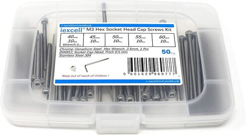 iexcell 50 Pcs M3 x 40/45/50/55/60 Stainless Steel 304 Hex Socket Head Cap Screws Bolts Assortment Kit in Saudi Arabia
