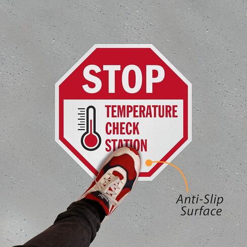 SmartSign "Stop - محطة فحص درجة الحرارة" لافتة أرضية مثمنة لاصقة مضادة للانزلاق | 17 بوصة × 17 بوصة in Saudi Arabia