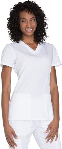 V-Neck Womens Scrubs Top Workwear Originals with Rib-Knit Back Panels Plus Size WW645, 2XL, White in Saudi Arabia