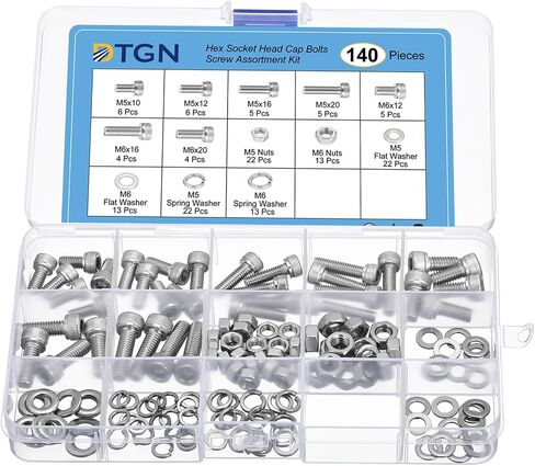 DTGN 140Pcs Metric Screw Assortment, M5 M6 Bolts and Nuts Kit, 304 Stainless Steel 10/12/16/20mm Hex Socket Head Cap Screws Bolt Set with Wrench for 3D Printing DIY in Saudi Arabia