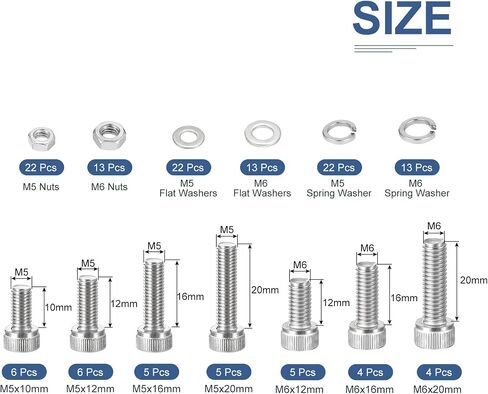 DTGN 140Pcs Metric Screw Assortment, M5 M6 Bolts and Nuts Kit, 304 Stainless Steel 10/12/16/20mm Hex Socket Head Cap Screws Bolt Set with Wrench for 3D Printing DIY in Saudi Arabia