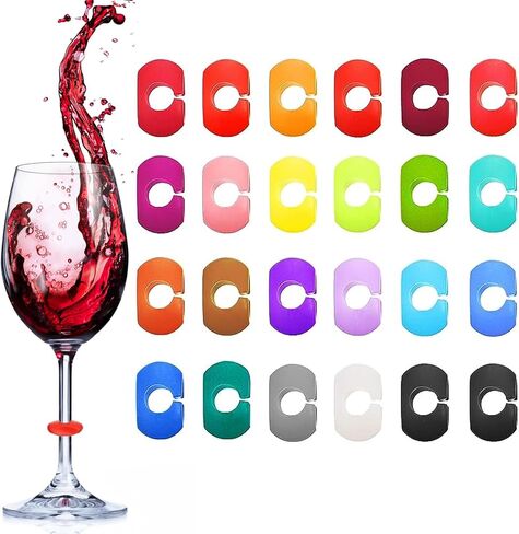 24 Pieces Wine Glass Charms Markers Silicone Drink Markers for Wine Glass Champagne Flutes Cocktails, Martinis,Stem Glasses Tasting Party Christmas New Year Party in Saudi Arabia