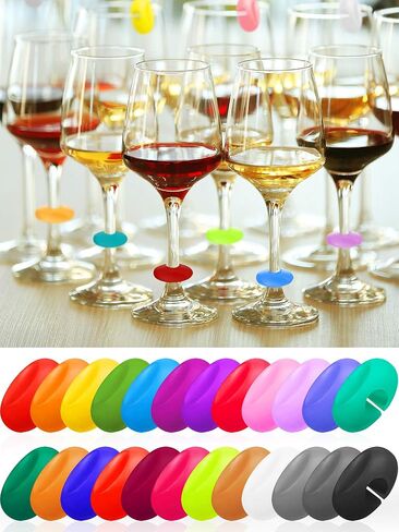 24 Pieces Wine Glass Charms Markers Silicone Drink Markers for Wine Glass Champagne Flutes Cocktails, Martinis,Stem Glasses Tasting Party Christmas New Year Party in Saudi Arabia