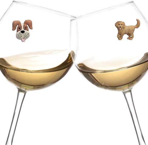 Simply Charmed Dog Wine Charms or Magnetic Glass Markers for Stemless Glasses - Great Birthday or Hostess Gift for Dog Lovers - Set of 6 Cute Puppy Glass Identifiers in Saudi Arabia