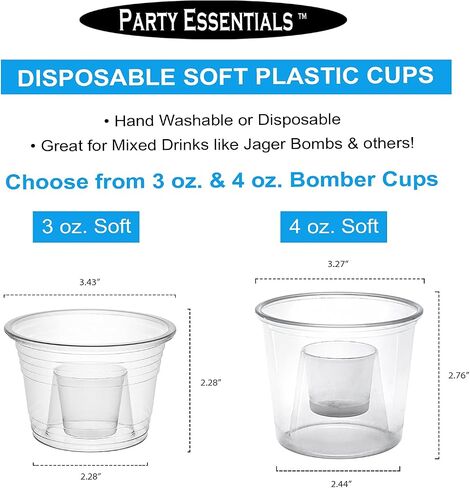 Party Essentials Soft Plastic Bomber Shot Cups, Jager Blaster Power Bombs Cups, 3 oz., 50-Count, Assorted Neon in Saudi Arabia