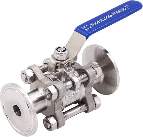 DERNORD 1 "صمام كروي صحي يناسب 1.5" ثلاثي المشبك من الفولاذ المقاوم للصدأ 304، مبطن بـ PTFE، اتجاهين وثلاث قطع (أنبوب 1 بوصة OD مشبك سريع) in Kuwait