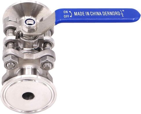 DERNORD 1 "صمام كروي صحي يناسب 1.5" ثلاثي المشبك من الفولاذ المقاوم للصدأ 304، مبطن بـ PTFE، اتجاهين وثلاث قطع (أنبوب 1 بوصة OD مشبك سريع) in Kuwait