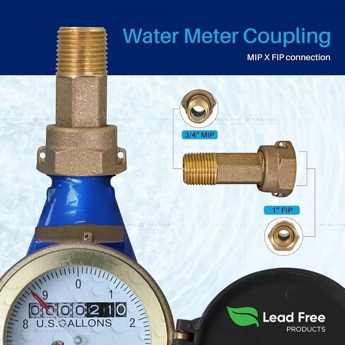 Midline Valve XND1011-OM Brass Water Meter Coupling Adapter Pipe Fitting with Nut and Gasket 1-1/4, 1" MIP x 1-1/4" FIP in Saudi Arabia