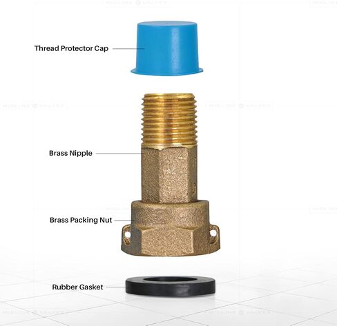 Midline Valve XND1011-OM Brass Water Meter Coupling Adapter Pipe Fitting with Nut and Gasket 1-1/4, 1" MIP x 1-1/4" FIP in Saudi Arabia