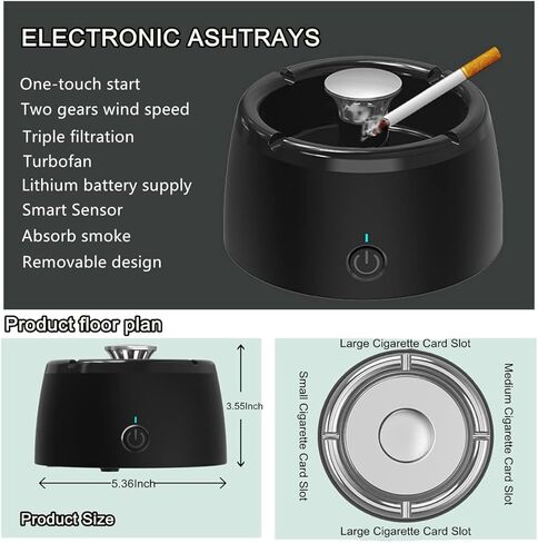 منفضة سجائر متعددة الوظائف بدون دخان قابلة لإعادة الشحن USB للمنزل / الخارجي / المكتب / السيارة (أسود / أسود) .. in Kuwait