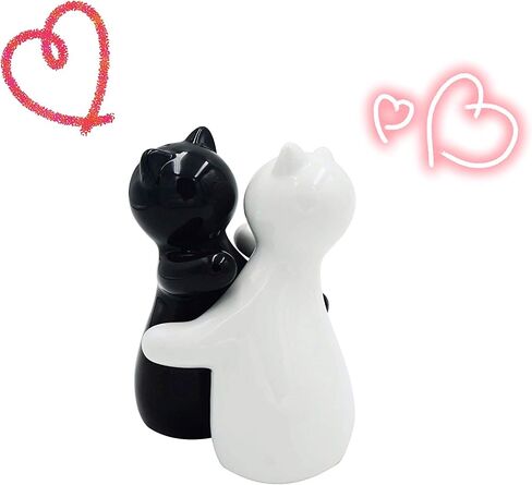 Cat Salt and Pepper Shakers, Cute Hugging Cat Couple Set, White & Black Set, Easy to Refill & Dispense (Seasoning & Spice) - Perfect for Gift, S1 in Saudi Arabia