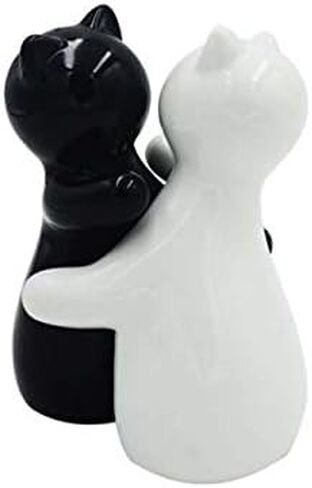 Cat Salt and Pepper Shakers, Cute Hugging Cat Couple Set, White & Black Set, Easy to Refill & Dispense (Seasoning & Spice) - Perfect for Gift, S1 in Saudi Arabia